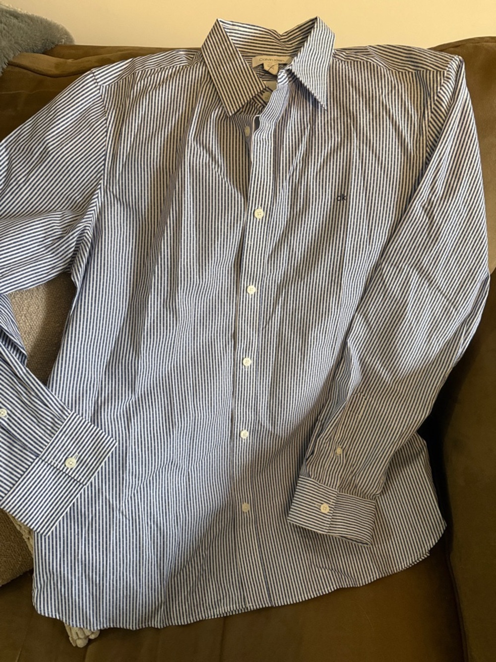 Calvin Klein Navy and White Stripe Dress Shirt